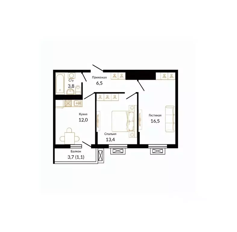 2-к кв. Краснодарский край, Краснодар ул. Даниила Смоляна, 71к2 (53.71 ... - Фото 1