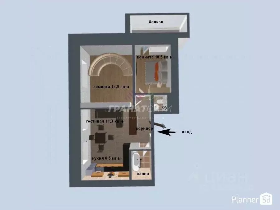 3-к кв. Омская область, Омск ул. Крупской, 38 (60.0 м) - Фото 2
