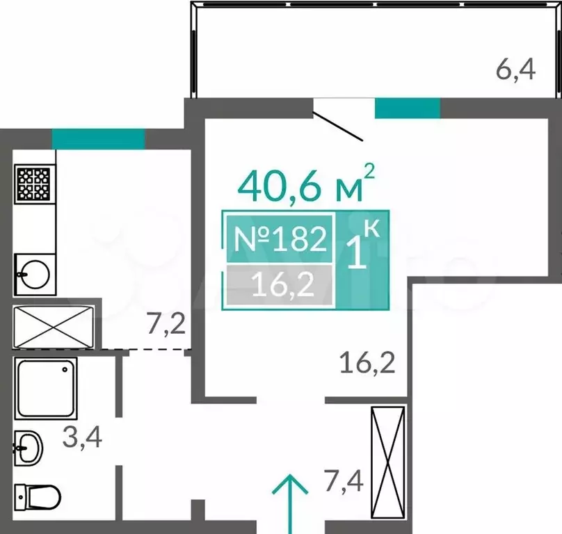 Апартаменты-студия, 40,6 м, 3/10 эт. - Фото 0