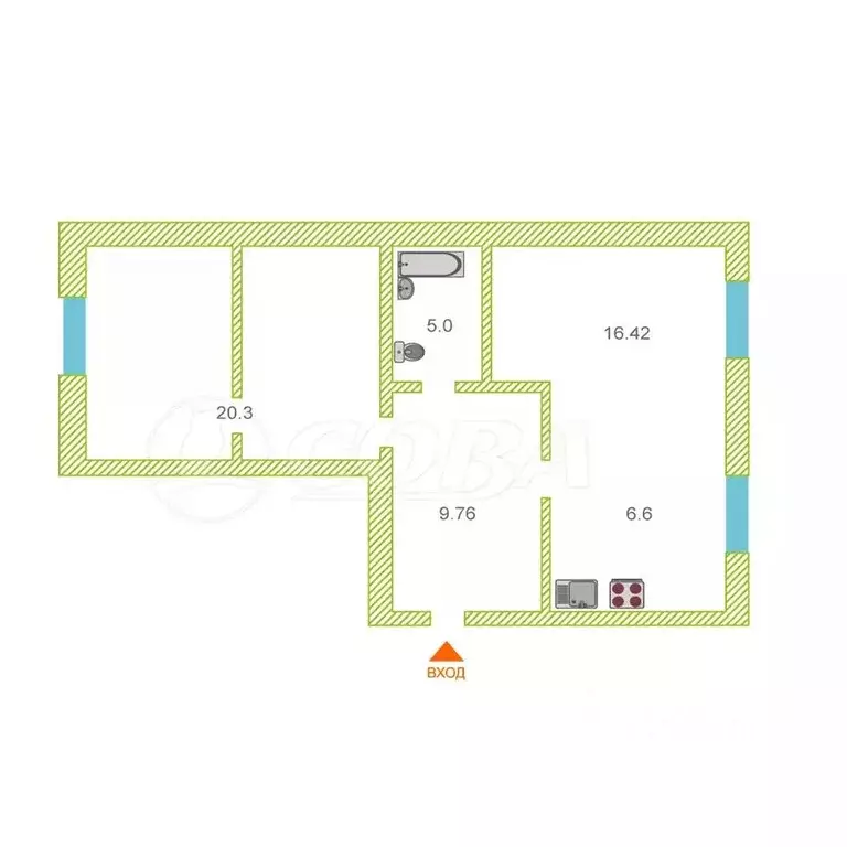 2-к кв. Тюменская область, Тюмень Амурская ул., 39 (57.9 м) - Фото 2