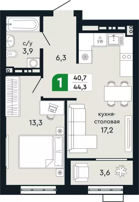1-комнатная квартира: Верхняя Пышма, улица Бажова, 30А (44.3 м) - Фото 0