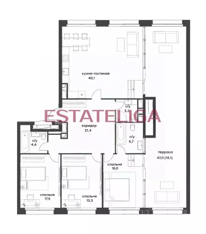 4-к кв. Москва ул. Василия Ланового, 3 (169.0 м) - Фото 2