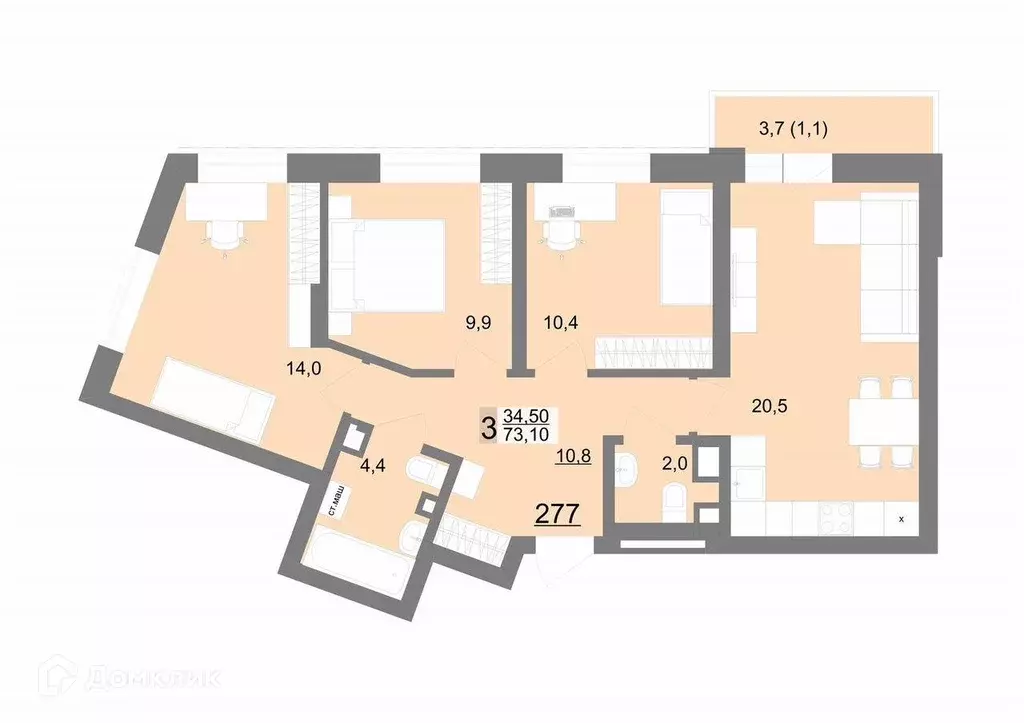 Продаётся 3-к квартира, 73.1 м - Фото 0