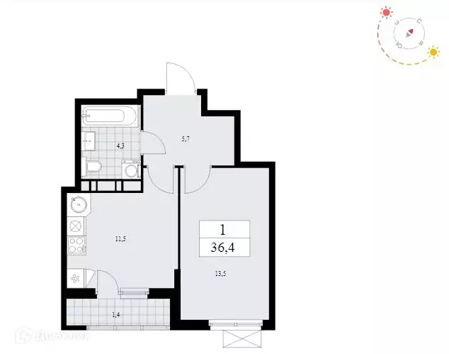 Продаётся 1-к квартира, 36.4 м - Фото 0