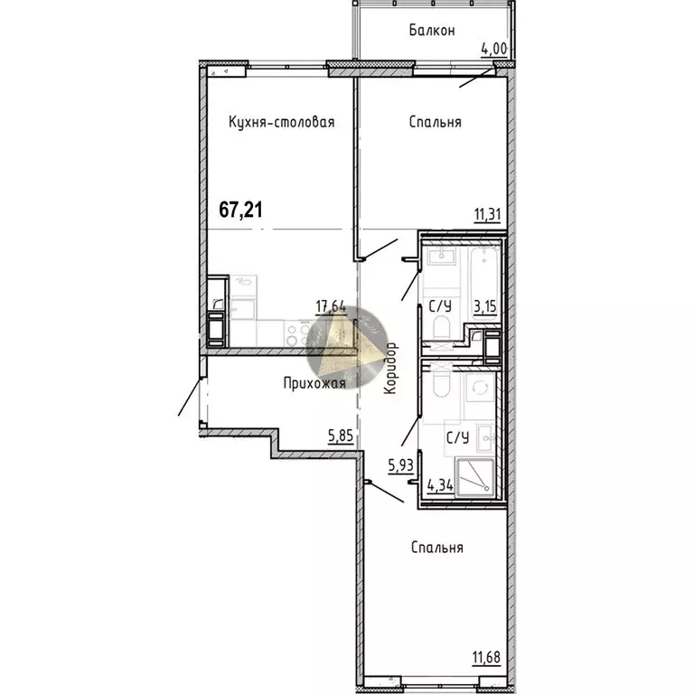 2-комнатная квартира: Санкт-Петербург, набережная реки Каменки, 3к3 ... - Фото 1
