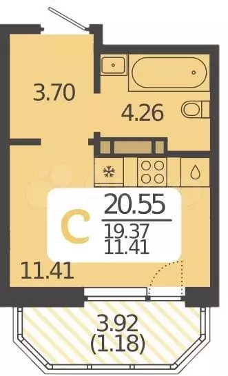 Квартира-студия, 20 м, 11/19 эт. - Фото 0