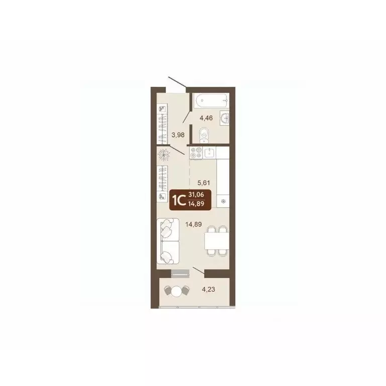 Студия Кемеровская область, Кемерово 58В мкр, 1 (31.06 м) - Фото 1