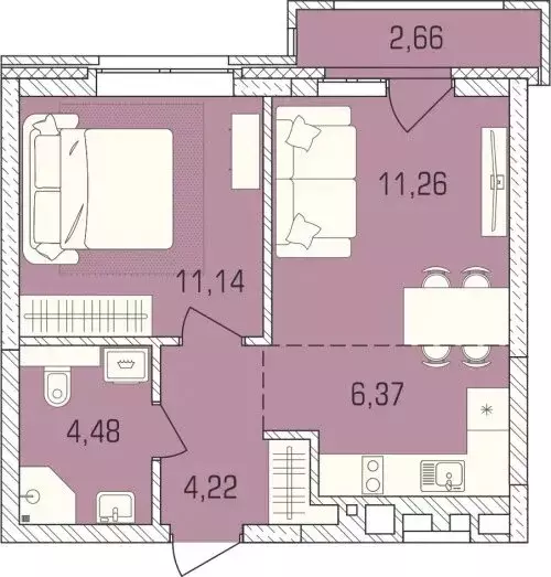 1-комнатная квартира: Новосибирск, улица Василия Клевцова, 3 (39.9 м) - Фото 2