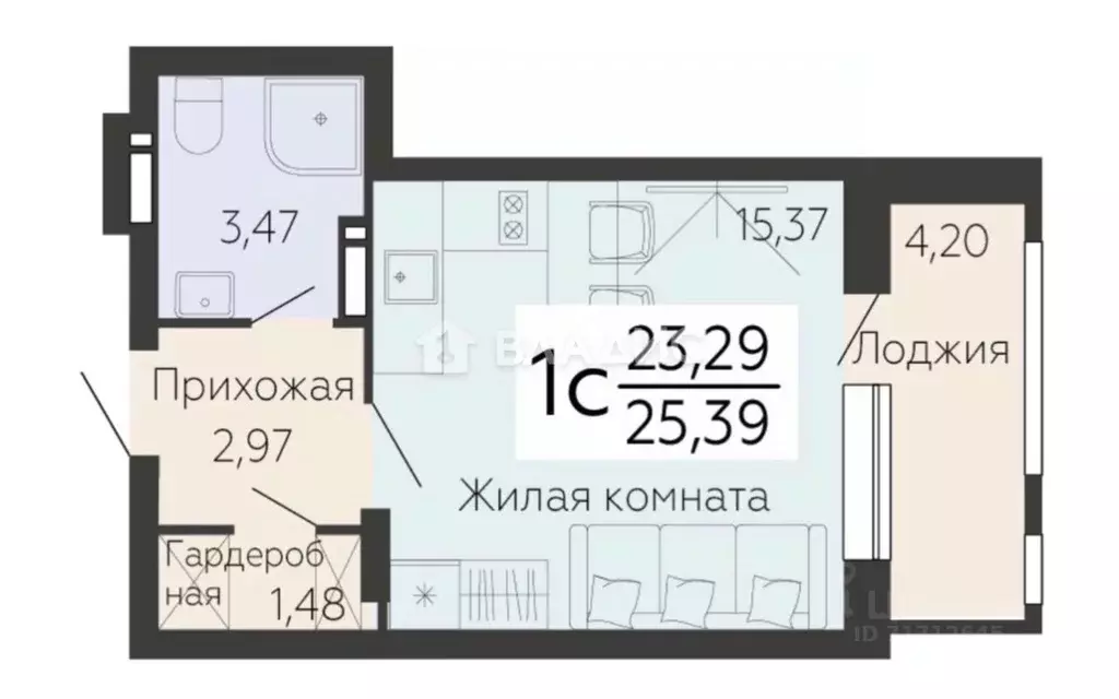 Студия Воронежская область, Воронеж Ленинский просп., 108А (25.39 м) - Фото 2