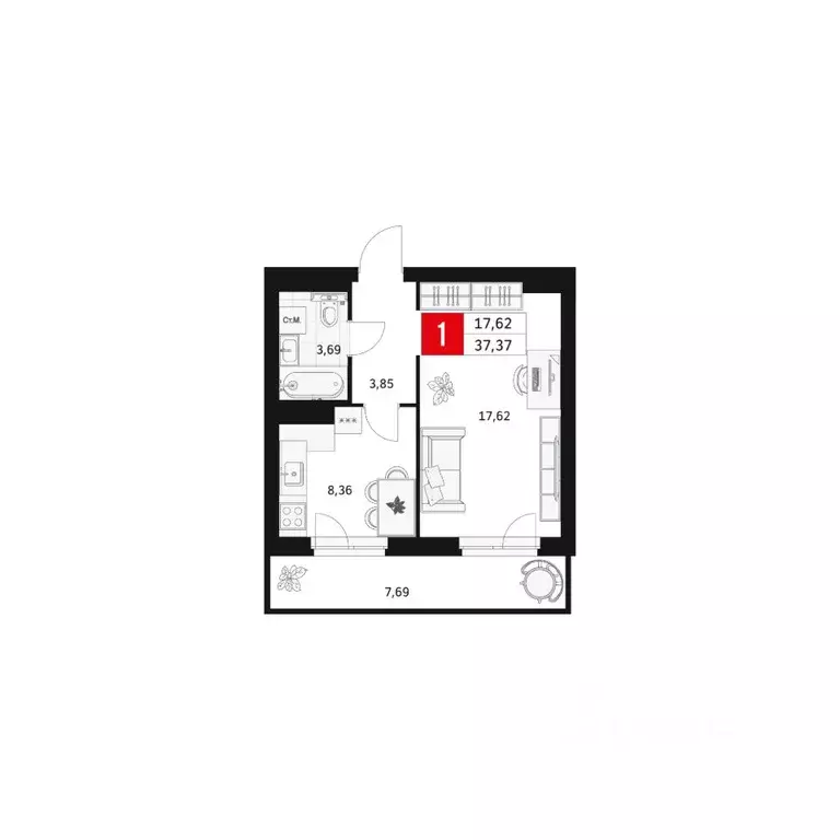 1-к кв. Башкортостан, Уфа ул. Большая Московская, 11 (37.37 м) - Фото 1
