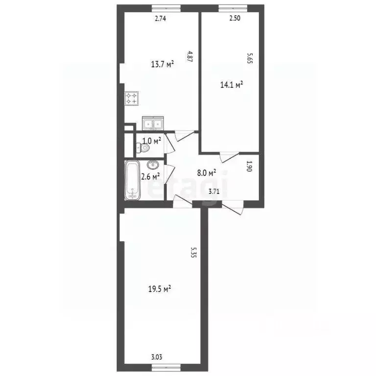 2-к кв. Санкт-Петербург наб. Обводного Канала, 141 (60.3 м) - Фото 2