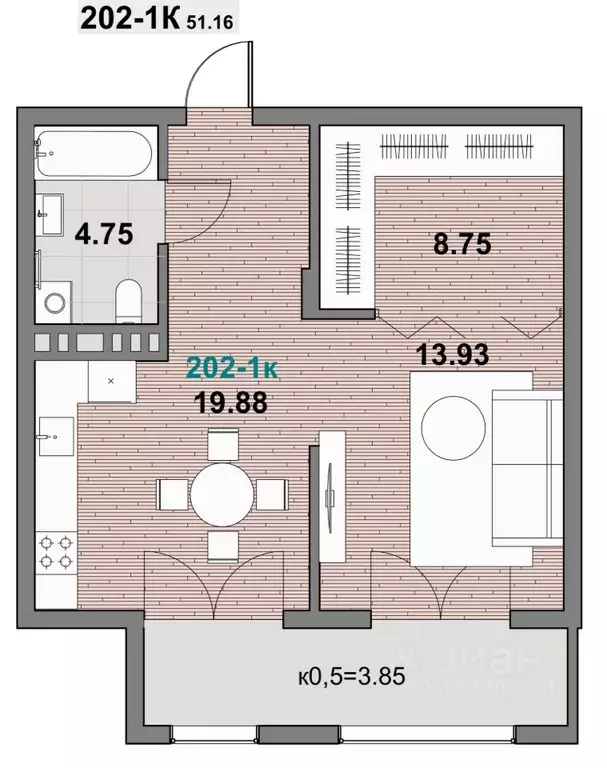 1-к кв. Калининградская область, Зеленоградск ул. Гагарина (51.16 м) - Фото 1