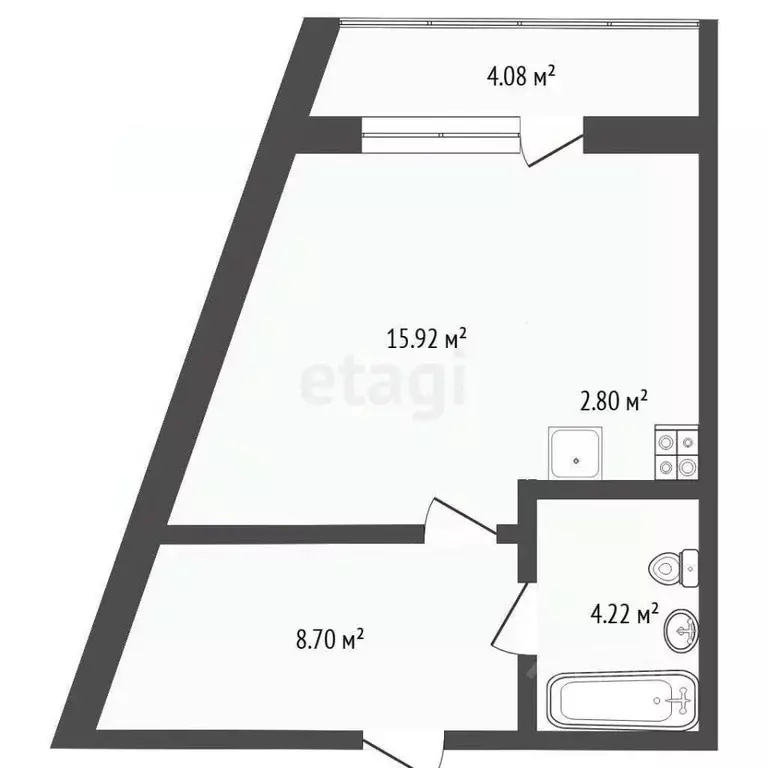 Студия Тюменская область, Тюмень ул. Новоселов, 113 (34.0 м) - Фото 2