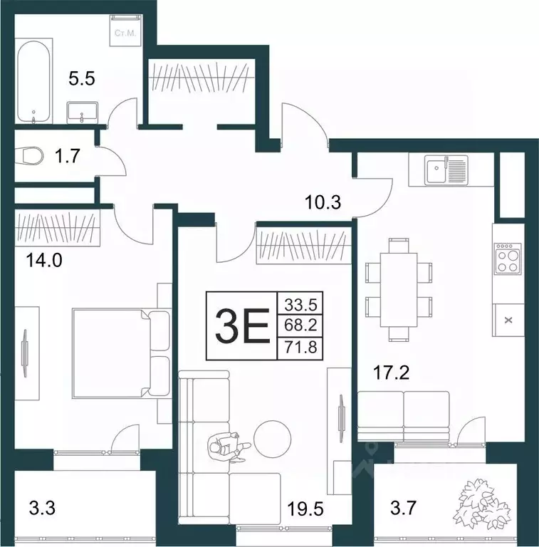 2-к кв. Липецкая область, Липецк Минская ул., 4Вк2 (71.8 м) - Фото 1