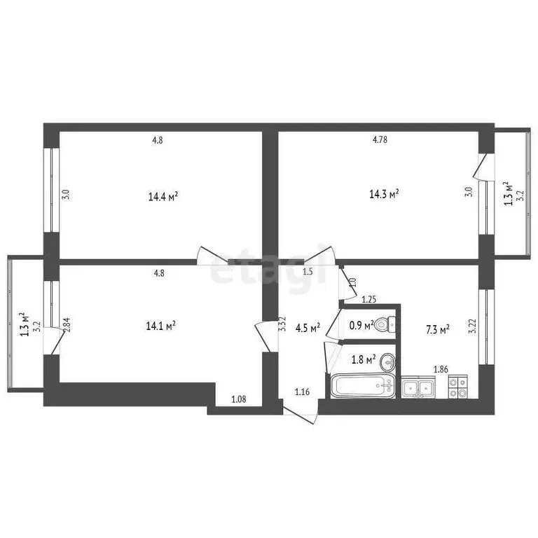 3-комнатная квартира: Прохладный, улица Свободы, 95 (57.3 м) - Фото 0