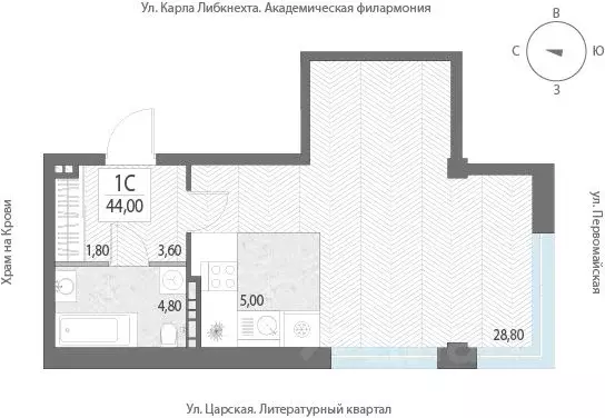 1-к кв. Свердловская область, Екатеринбург ул. Первомайская, 7 (44.0 ... - Фото 0