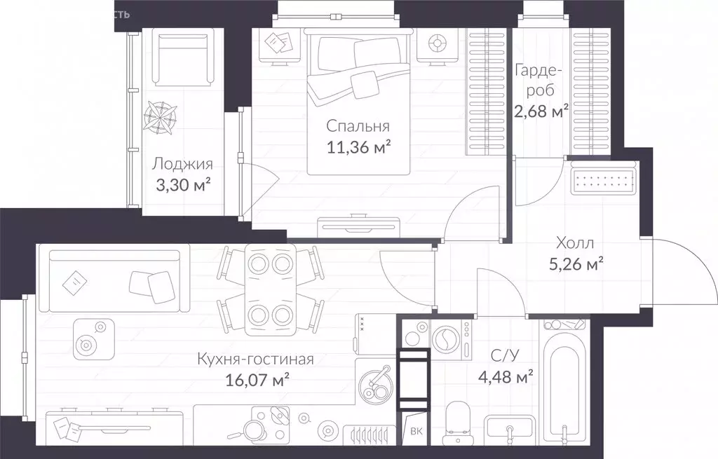 1-комнатная квартира: Сертолово, ЖК Верен Норт Сертолово (41.5 м) - Фото 0