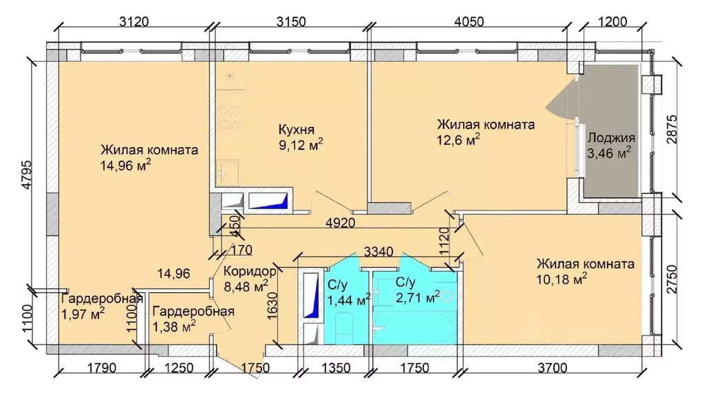 3-к кв. Кемеровская область, Кемерово ул. Дружбы, 9 (66.65 м) - Фото 1