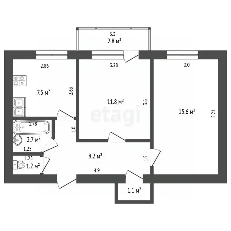 2-к кв. Самарская область, Самара Подшипниковая ул., 15 (54.0 м) - Фото 2