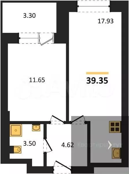 1-к. квартира, 39,4 м, 3/28 эт. - Фото 0
