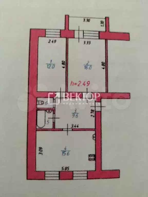 2-к. квартира, 57,1 м, 5/6 эт. - Фото 0