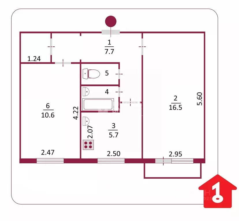2-к кв. Омская область, Омск ул. Муромцева, 91 (43.8 м) - Фото 1