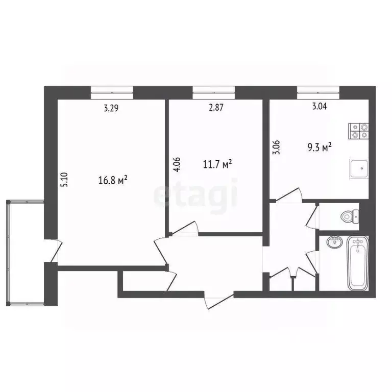 2-к кв. Вологодская область, Череповец Олимпийская ул., 73 (50.8 м) - Фото 2