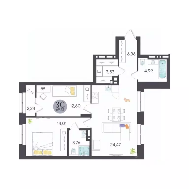 3-к кв. Новосибирская область, Новосибирск Лесоперевалка мкр, Ясный ... - Фото 0