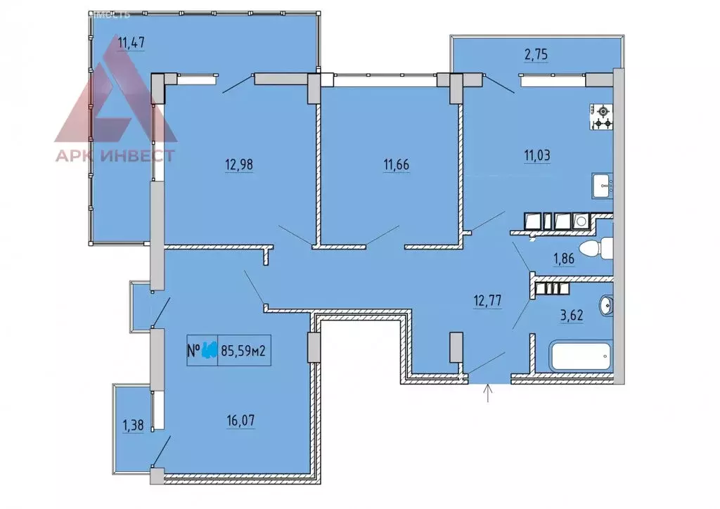 3-комнатная квартира: Феодосия, улица Грина, 43 (85.59 м) - Фото 1