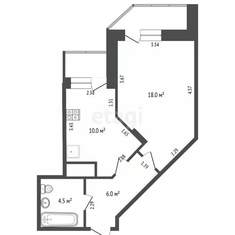 1-к кв. Московская область, Мытищи Октябрьский просп., 10А (38.5 м) - Фото 1