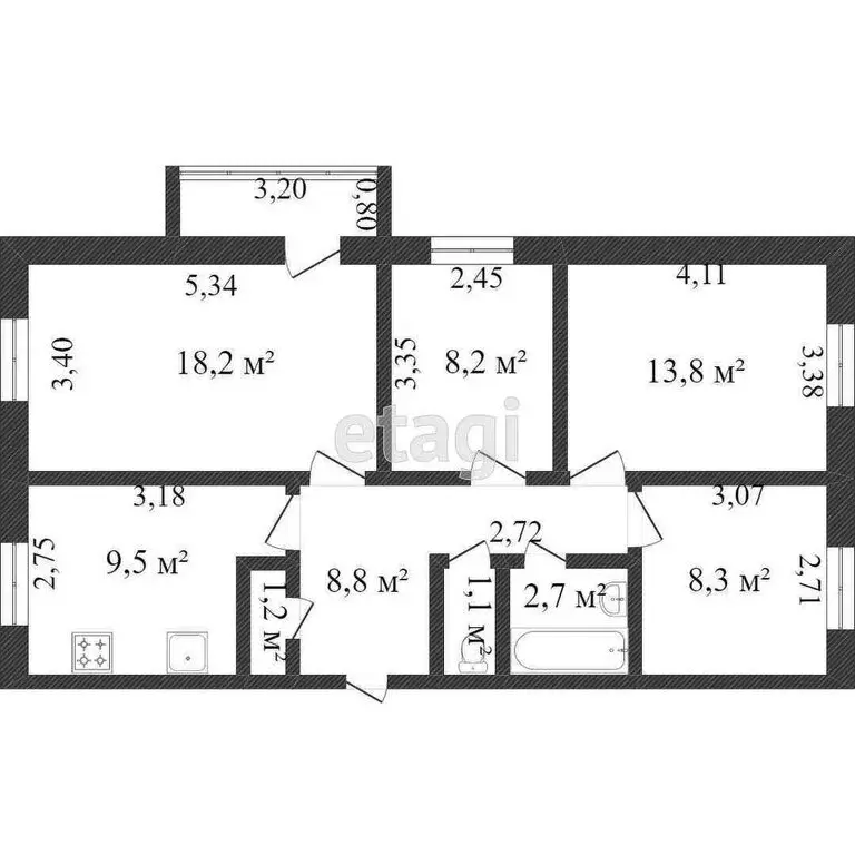 4-комнатная квартира: Ишим, Казанская улица, 121 (71.8 м) - Фото 1