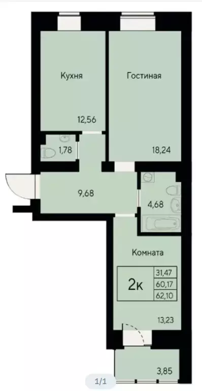 Продаётся 2-к квартира, 62.1 м - Фото 0