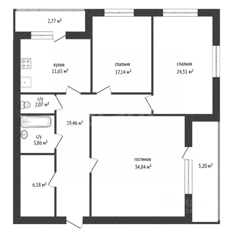 3-к кв. Башкортостан, Уфа ул. Октябрьской Революции, 62/1 (117.5 м) - Фото 2