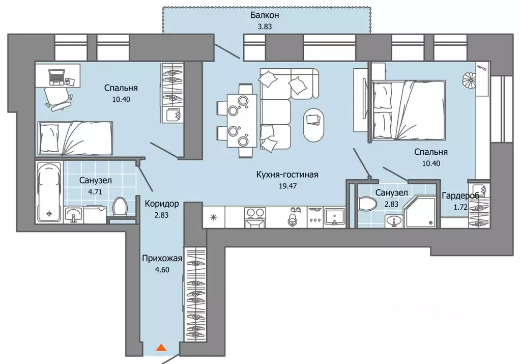 2-к кв. Пермский край, Пермь ул. Дзержинского, 35А (58.0 м) - Фото 2