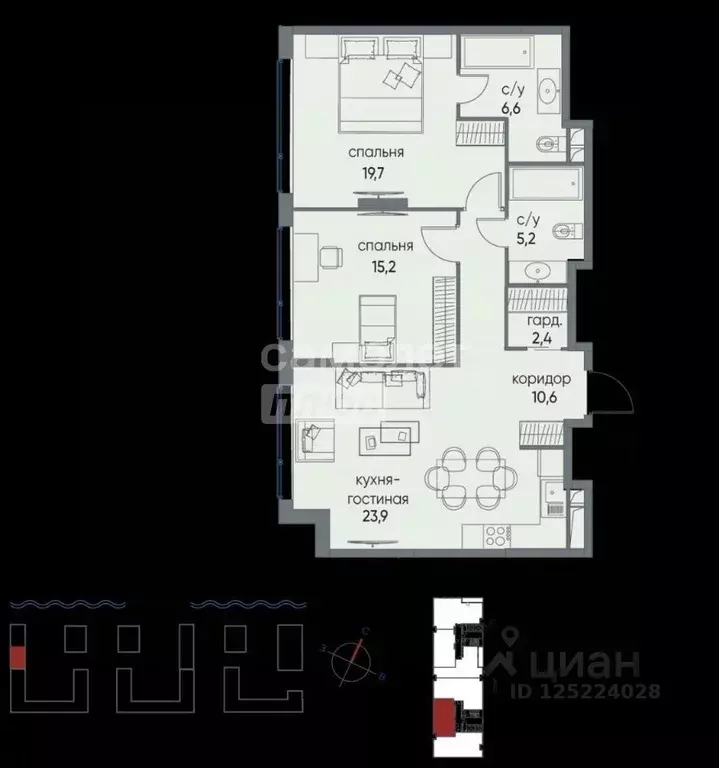 2-к кв. Москва Жилой комплекс остров, 4-й кв-л,  (83.3 м) - Фото 2
