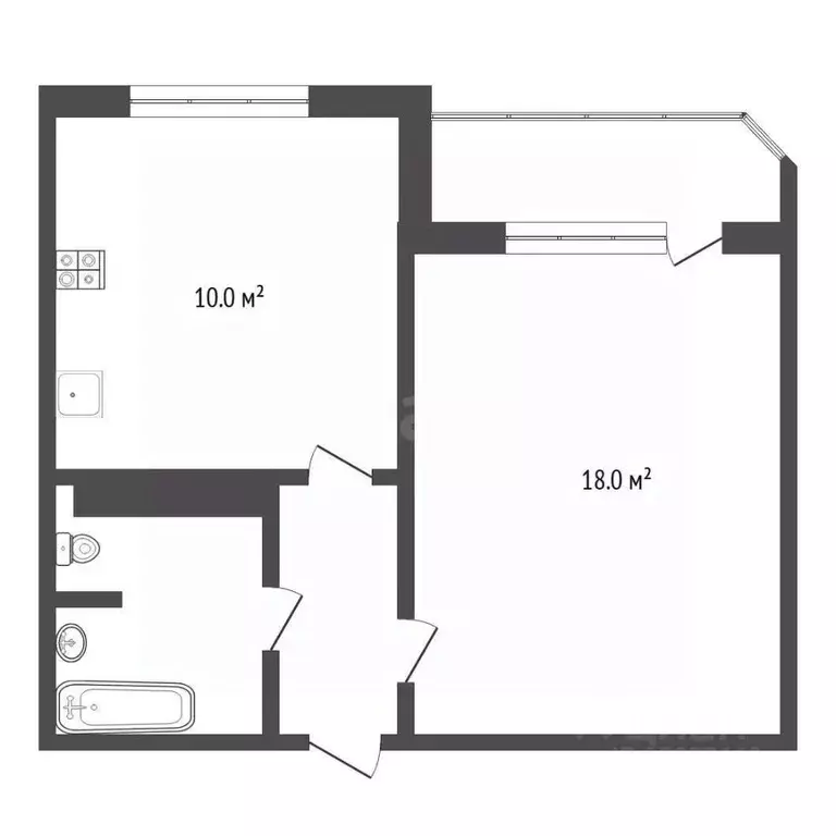 1-к кв. Тюменская область, Тюмень ул. Федюнинского, 56 (39.5 м) - Фото 2