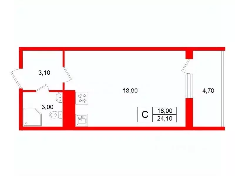 Студия Санкт-Петербург Кубинская ул., 76к1 (24.1 м) - Фото 2