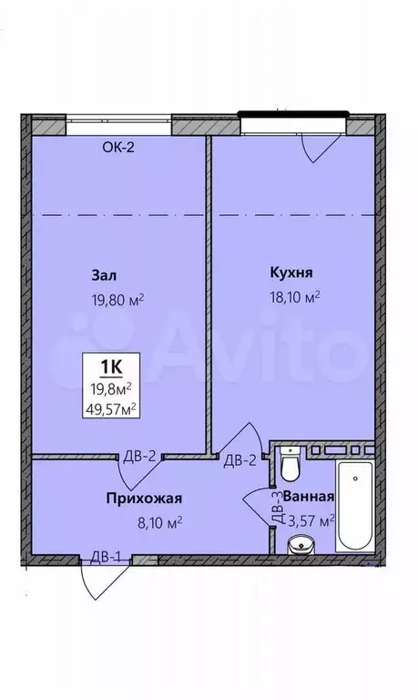 1-к. квартира, 49,6 м, 3/8 эт. - Фото 0