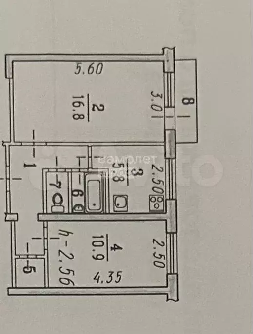 2-к. квартира, 44,5 м, 5/5 эт. - Фото 0