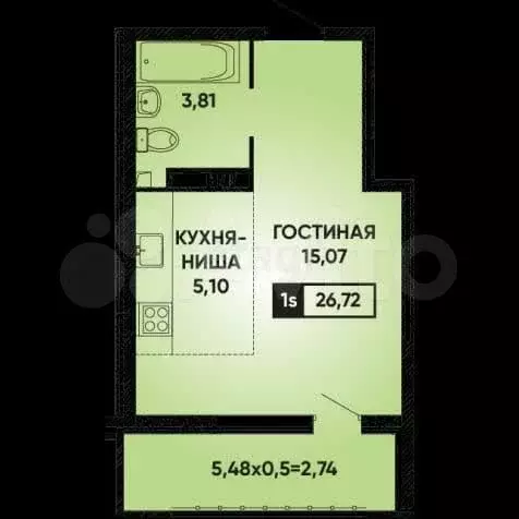 Квартира-студия, 26,7 м, 17/21 эт. - Фото 1