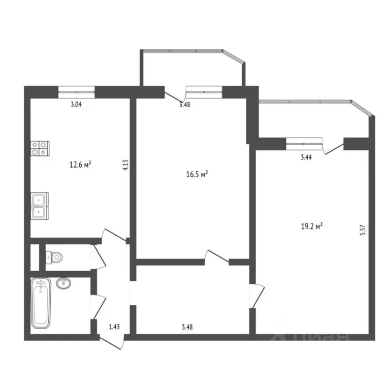 2-к кв. Тюменская область, Тюмень Широтная ул., 126 (64.3 м) - Фото 1