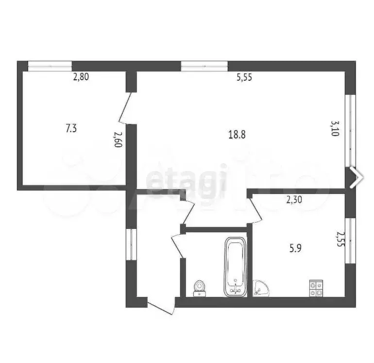 2-к. квартира, 38,1 м, 4/4 эт. - Фото 0