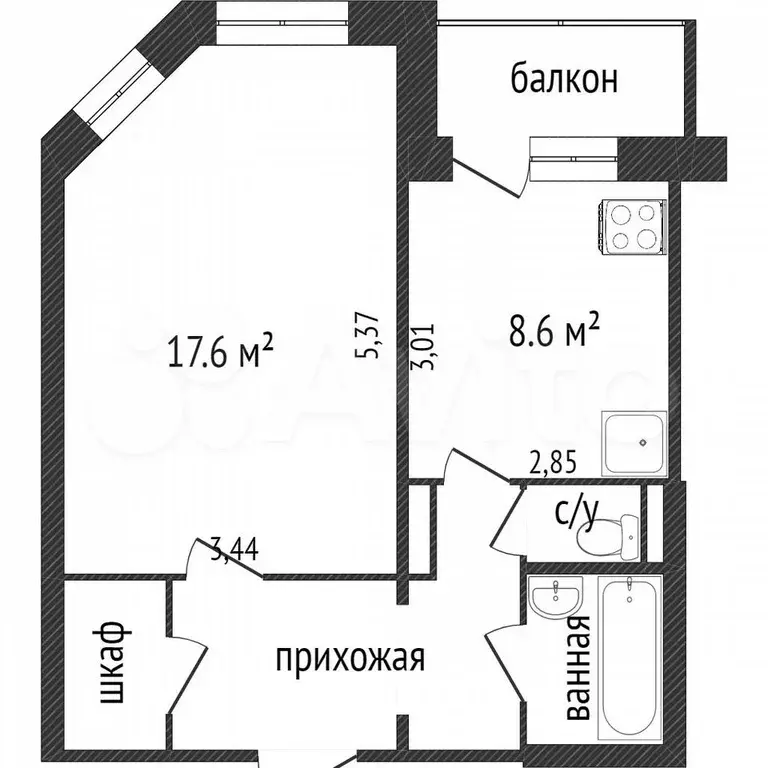 1-к. квартира, 38,4 м, 5/16 эт. - Фото 0