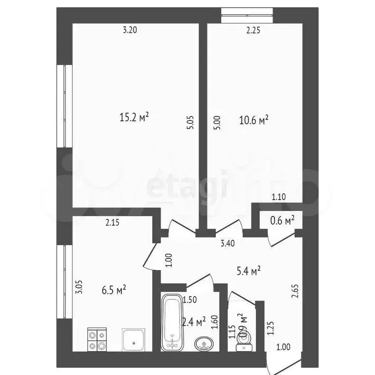 2-к. квартира, 41,6 м, 2/2 эт. - Фото 0