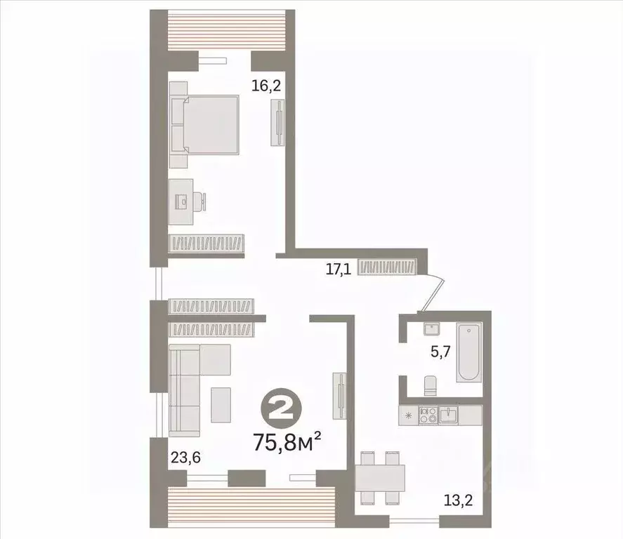 2-к кв. Новосибирская область, Новосибирск ул. Кирова, 344 (75.8 м) - Фото 2