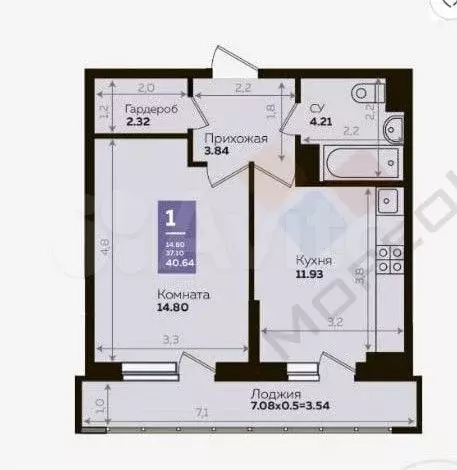 1-к. квартира, 37,1 м, 22/24 эт. - Фото 0