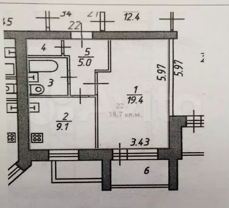 1-к. квартира, 38 м, 6/8 эт. - Фото 0