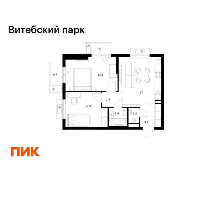 2-к кв. Санкт-Петербург Витебский Парк жилой комплекс (55.7 м) - Фото 1