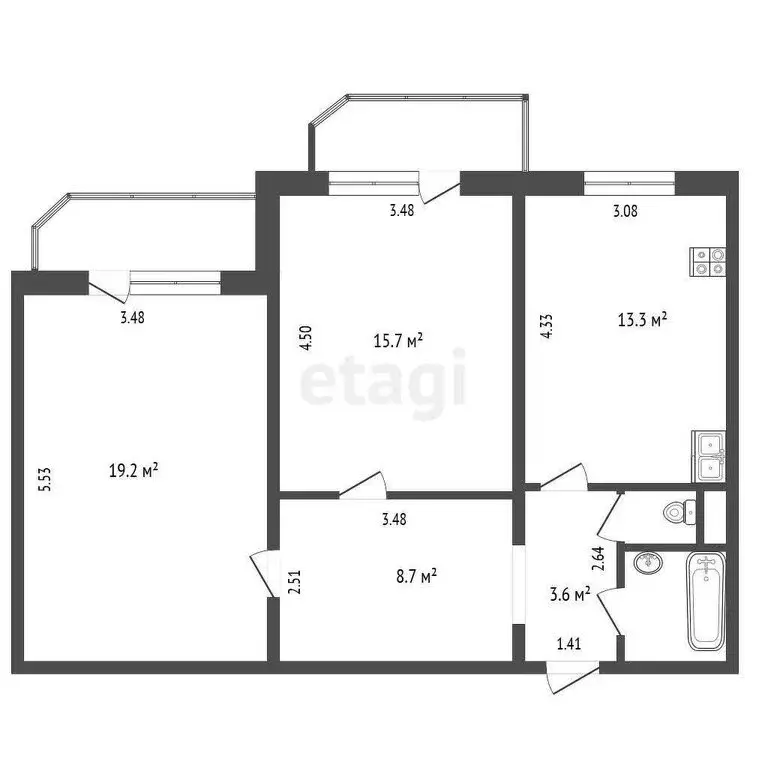 2-комнатная квартира: Тюмень, Транспортная улица, 79/2 (64.3 м) - Фото 0