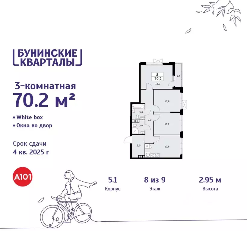 3-к кв. Москва Бунинские Кварталы жилой комплекс, 5.1 (70.2 м) - Фото 0